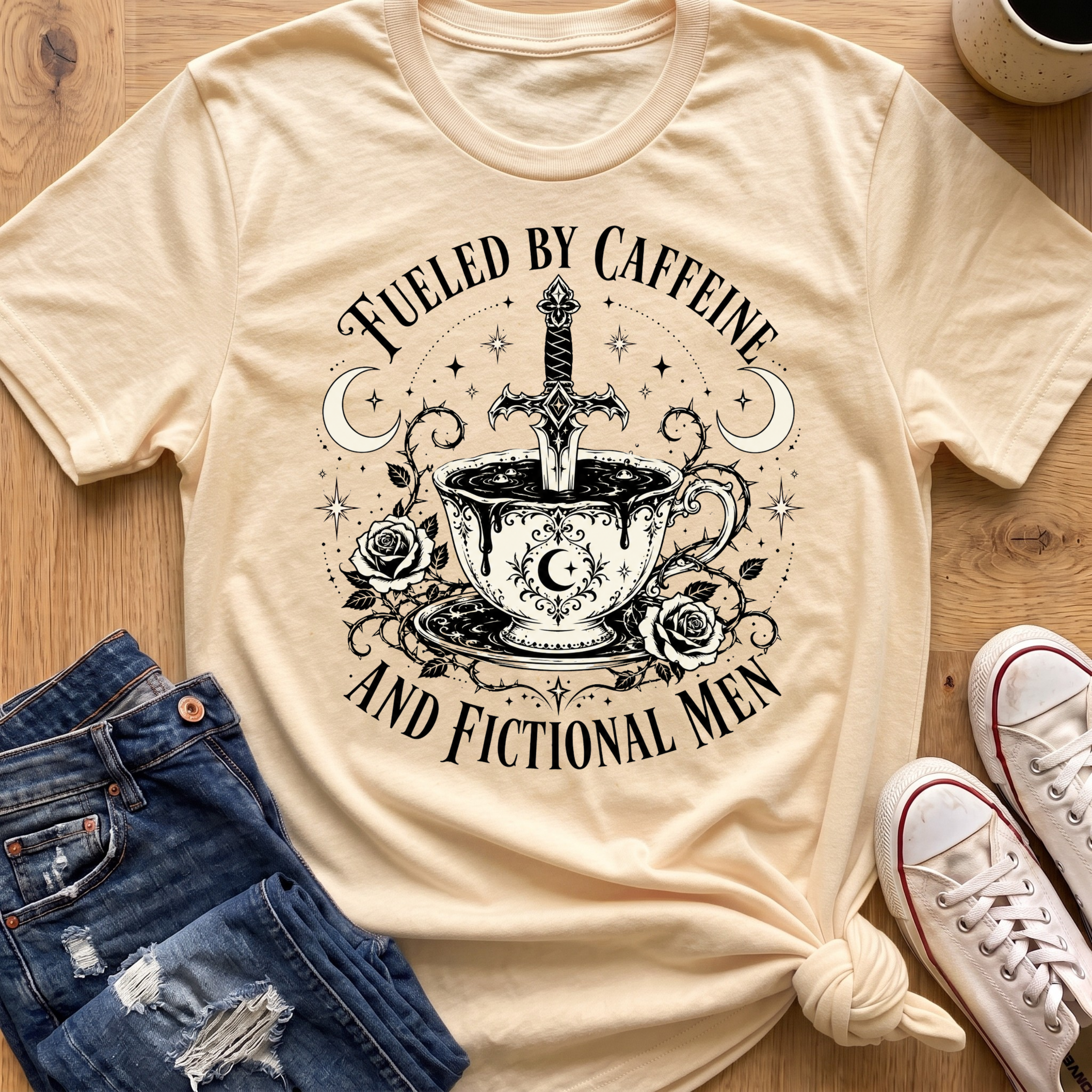 Caffeine and Fictional Men T-Shirt