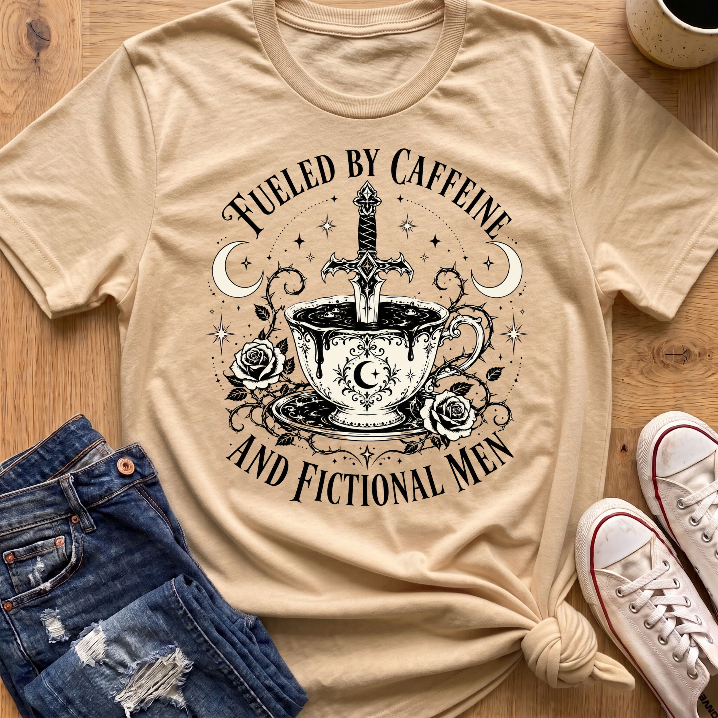 Caffeine and Fictional Men T-Shirt