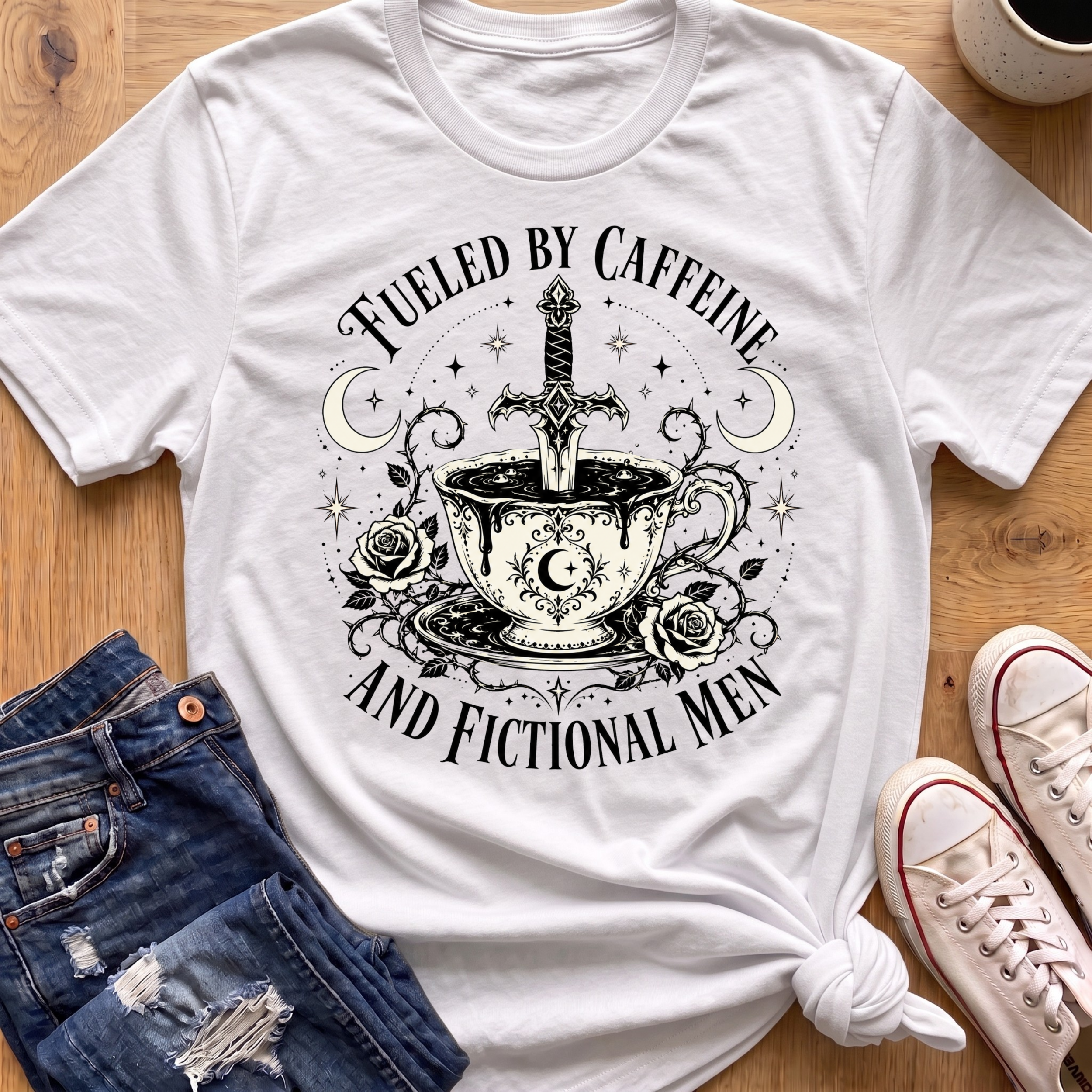 Caffeine and Fictional Men T-Shirt